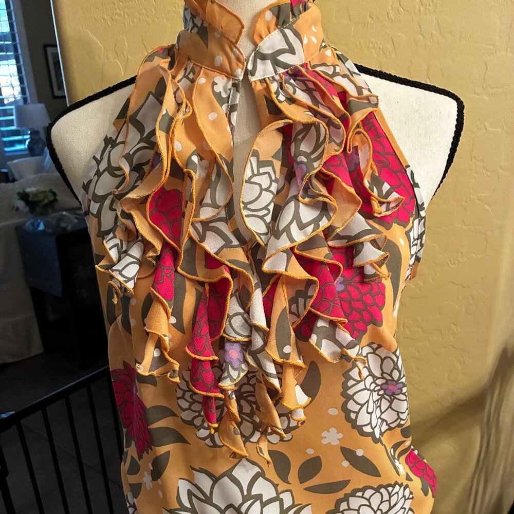 Piano Multicolor Print Ruffled Sleeveless Top Sz S